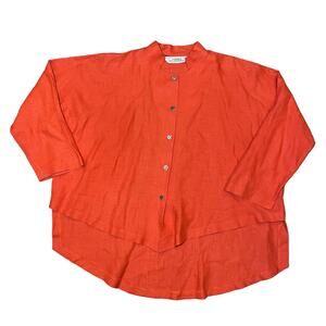 ITEMZ Chris Baumgartner Button Up Top Linen Oversized Boho Orange OS One Size